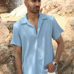 KRAFT INDIA Standard Vertical Striped Casual Cuban Collar Shirt-image-66