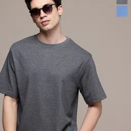 Moda Rapido Men Pack Of 2 Solid Round Neck Cotton Oversized Fit T-shirts-image-56