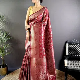 Panzora Ethnic Motifs Woven Design Zari Saree And Matching Blouse Piece-image-26