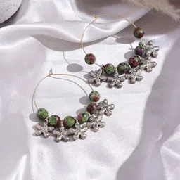 DressBerry Gold Plated Agate Studded Circular Hoop Earrings-image-27