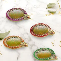 Metalsmith 4Pc Green & Red Textured Diyas image 2