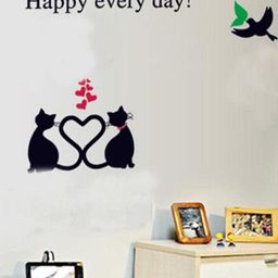 INDIAN ROYALS Black Cats With Birds Design Self Adhesive Wall Sticker-image-77