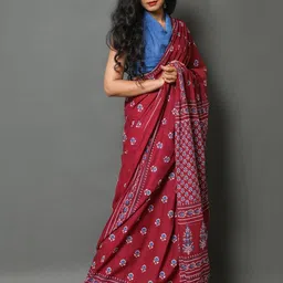 Dastkar Floral Printed Pure Cotton Block Print Saree-picture-32