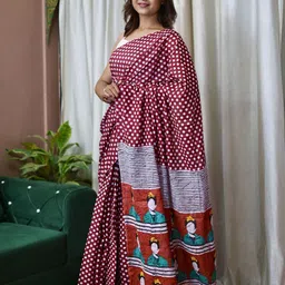 PEENGAX Paisley Pure Cotton Block Print Saree-image-30