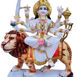 krishnagallery1 White & Gold-Toned Sherawali Durga Mata Murti Showpiece-image-47