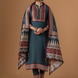 WOMEN PLUS Women Ethnic Motifs Printed Kurta with Trousers & Dupatta-image-7