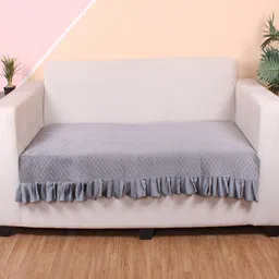 STITCHNEST Grey Self Design 2 Seater Sofa Cover-7