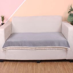 STITCHNEST Grey & Beige Self Design 2 Seater Sofa Cover-image-30