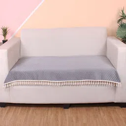 STITCHNEST Grey & Beige Self Design 1 Seater Sofa Cover-image-82