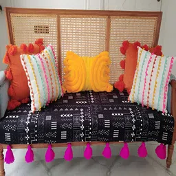 THROWPILLOW Black & Pink Printed Sofa Cover-40