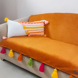 THROWPILLOW Orange & Red Anti Slip Tassels 4 Seater Sofa Cover-image-45