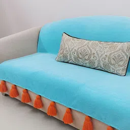 THROWPILLOW Turquoise Blue & Orange Anti Slip Tassels Sofa Cover-image-73