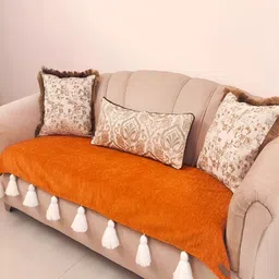 THROWPILLOW Orange & White Anti Slip Tassels Sofa Cover-image-81