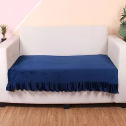 STITCHNEST Blue Self Design 2 Seater Sofa Cover-image-40