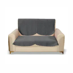 Sparrow world Grey 2 Pieces Velvet Quilted 1 Seater Sofa Covers Without Arms-48