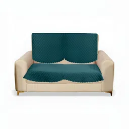 Sparrow world Teal Green 2 Pieces Quilted Velvet 2 Seater Sofa Cover-image-4