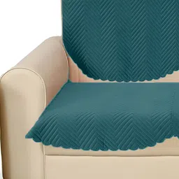 Sparrow world Teal Green 2 Pieces Velvet Quilted 2 Seater Sofa Cover Without Arms-60