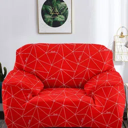 Cortina Red Geometric Printed 1-Seater Sofa Cover-12