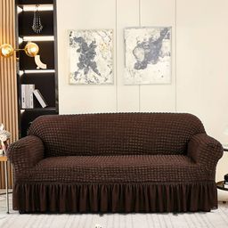 Cortina Brown Self-Design Stretchable 2-Seater Sofa Cover-17