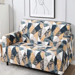 HOKIPO Blue & White Printed Polyester Stretchable 2-Seater Sofa Cover-image-75