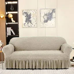 Cortina Beige Self-Design Stretchable 3-Seater Sofa Cover-11