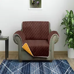 Aura Brown & Yellow Reversible Quilted One Seater Sofa Cover-25
