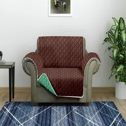 Aura Brown & Green Reversible Quilted One Seater Sofa Cover-28