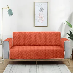 Aura Brown & Orange Self Design Reversible Quilted Polyester Two Seater Sofa Cover-image-4