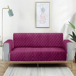 Aura Brown & Purple Checked Reversible Quilted Two Seater Sofa Cover-image-40