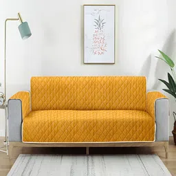 Aura Brown & Yellow Reversible Quilted Two Seater Sofa Cover-24
