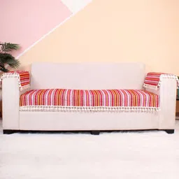 STITCHNEST Red & Yellow Jacquard Printed 3-Seater Sofa Cover-image-16