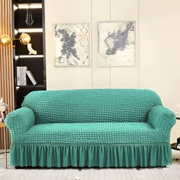 Cortina Blue Elastic Stretchable Sofa Cover With Arms-image-34