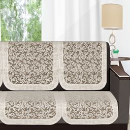 Stylista Off White 6 Pieces Floral Self Printed Cotton Sofa Covers-image-83