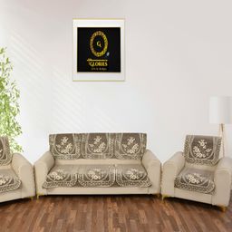 GLORIES Brown Checked Velvet 6 Seater Sofa Cover-image-5