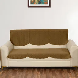 Sparrow world Gold-Toned 2 Pieces Quilted Velvet 3 Seater Sofa Cover-70
