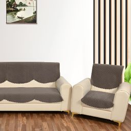 Sparrow world Camel Brown 6 Pieces Quilted Velvet 5 Seater Sofa Cover-image-71