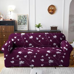 Cortina Purple & White Printed 3-Seater Super-Stretchable Sofa Cover-image-89