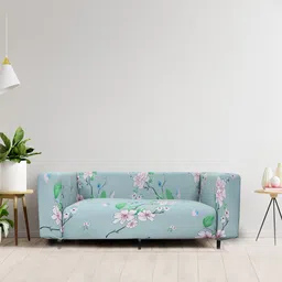 HOUSE OF QUIRK Grey & Pink Flower Printed 3-Seater Non-Slip Sofa Cover-27