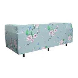 HOUSE OF QUIRK Grey & Pink Flower Printed 3-Seater Non-Slip Sofa Cover image 2