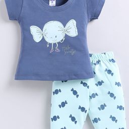 Nottie Planet Girls Printed Short Sleeves Round Neck T-shirt With Shorts-picture-19