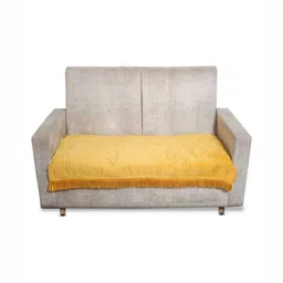 Fashion Throw Yellow Self Design 2 Seater Velvet Sofa Cover-10