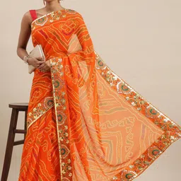 DIVASTRI Bandhani Gotta Patti Poly Georgette Bandhani Saree-image-95