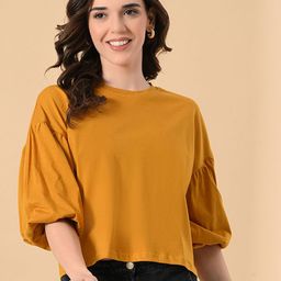 OWL MINK Round Neck Short Puff Sleeves Pure Cotton Oversized T-shirt-image-7