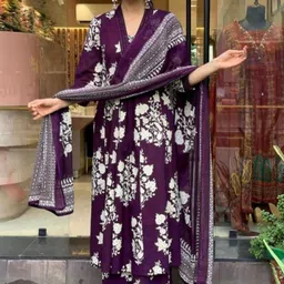 Heavenly Attire Floral Printed Sequnnied Pure Cotton A-Line Kurta With Palazzos & Dupatta-9