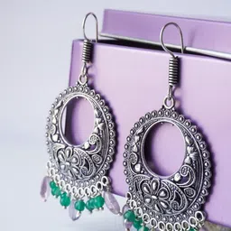 Shrim jewels Brass-Plated Amethyst Beaded Circular Shaped Oxidised Drop Earrings-picture-12
