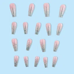 The Pink Truck Set of 24 Artificial Reusable Nails With Glitter Design-55