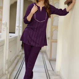 VIBE VISION Self Design Top With Trousers Co-Ords-image-87