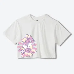 YK Warner Bros Girls Looney Tunes Printed Extended Sleeves Pure Cotton Boxy T-shirt-picture-41