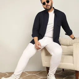 Style Quotient Plus Size Spread Collar Classic Cotton Shirt-image-65