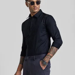Snitch Men Smart Spread Collar Solid Cotton Slim Fit Formal Shirt-image-26